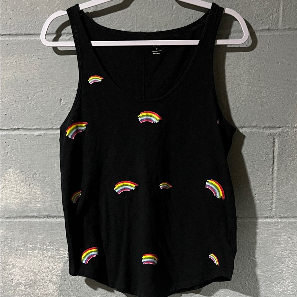 Gap ForeverSoft Tank Top Women’s Medium Black Rainbow Embroidered Pride Festival